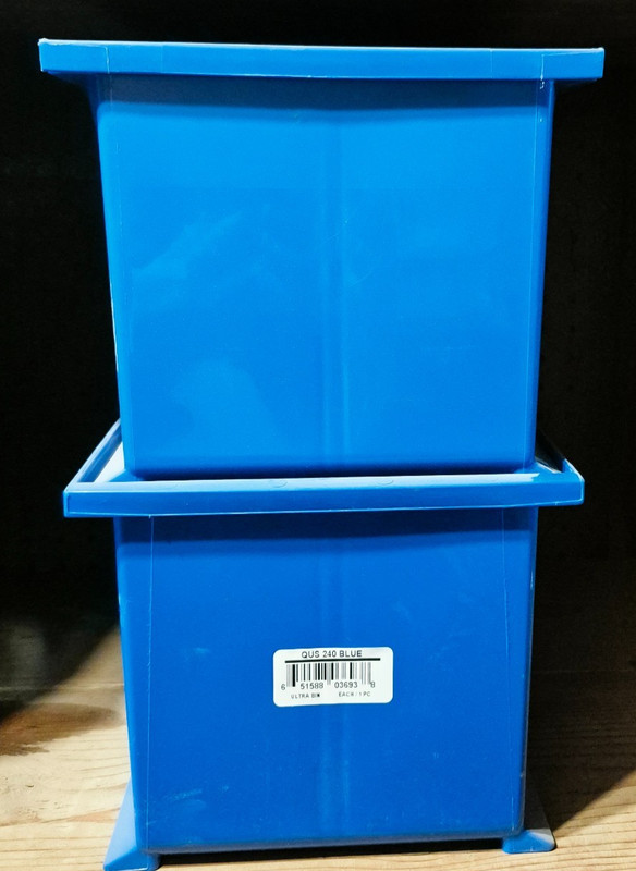 4 BOXES Extra Large Blue Plastic Stackable Storage Bins Box L15" x H7" x W8.5" gallery