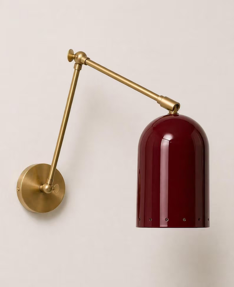 Handmade Adjustable Brass Wall Sconce, Modern Swing Arm Reading Wall Lamp gallery