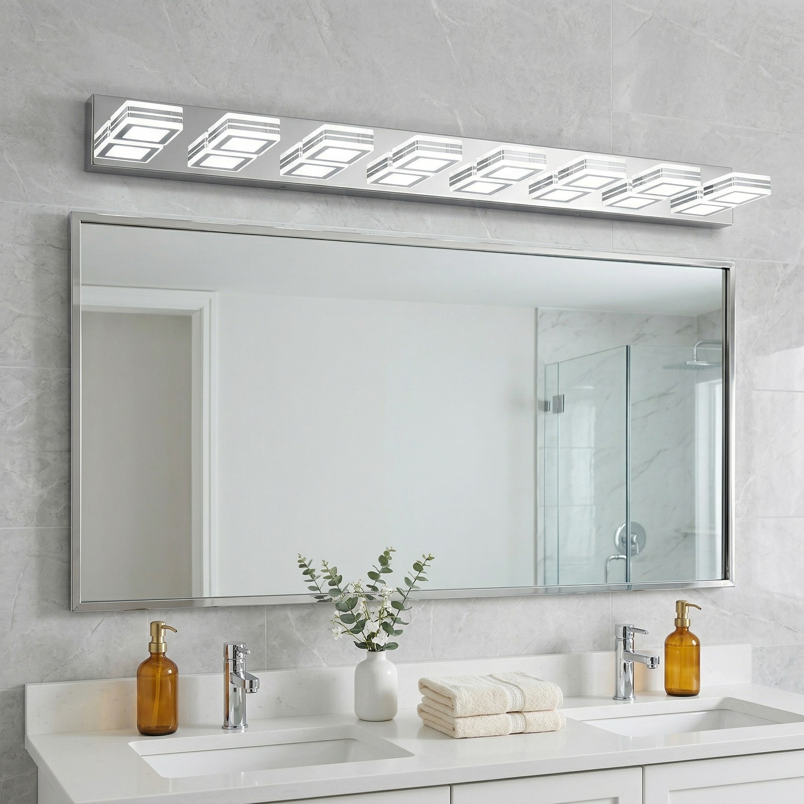 Chrome Dimmable LED Vanity Light 46 inch 7-Lights Wall Fixture Bathroom Mirror gallery