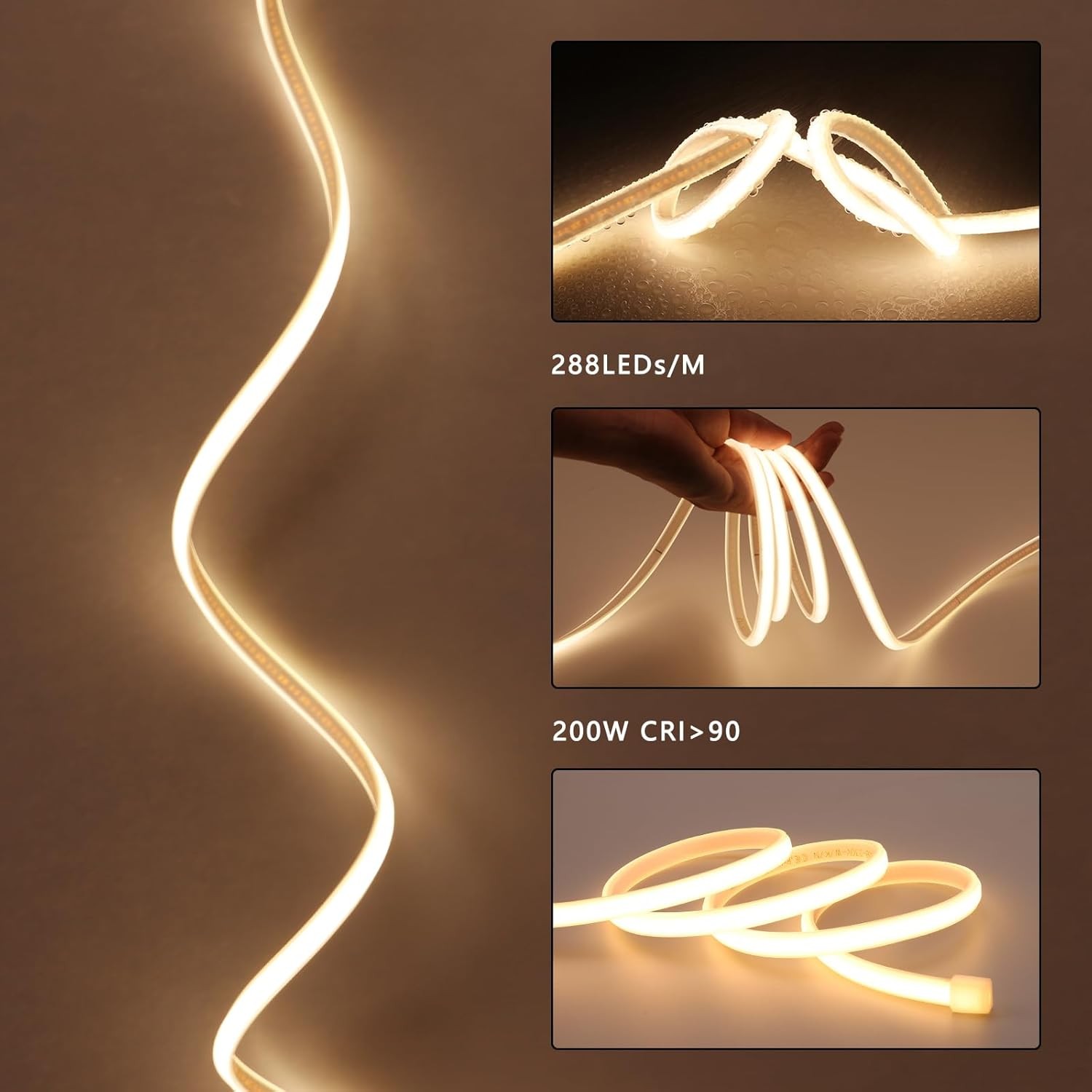 AC 110V COB LED Strip Lights Outdoor Waterproof 65.6ft, 3000K Warm White gallery