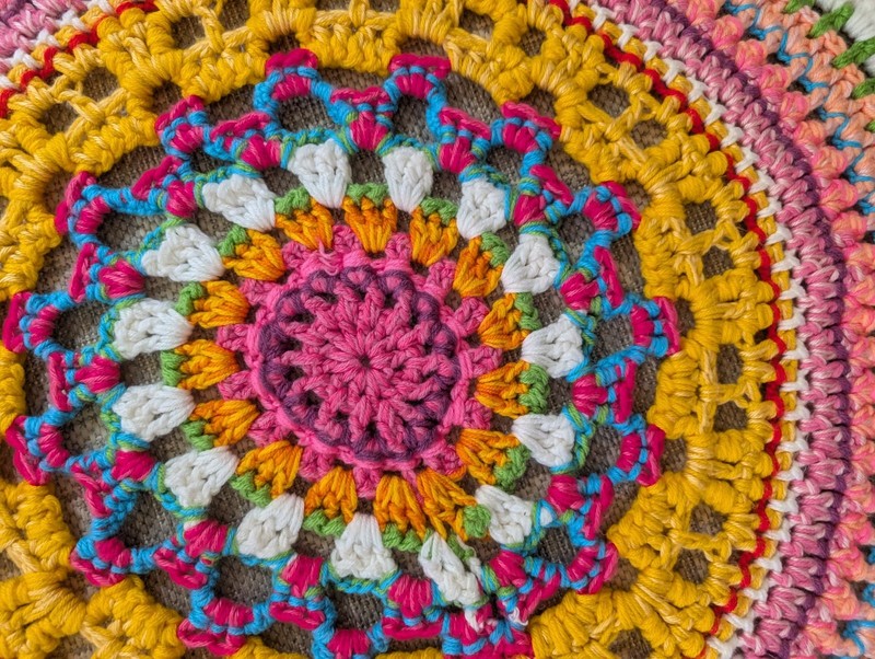 Round Handmade Afghan Mandala Pattern Crochet Throw Blanket or Table Topper 54" gallery