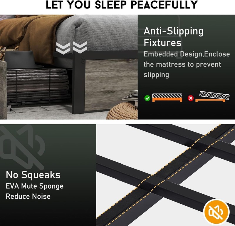 Queen Size Bed Frame with 4 Storage Drawers and Charging Station ＆ LED Lights gallery