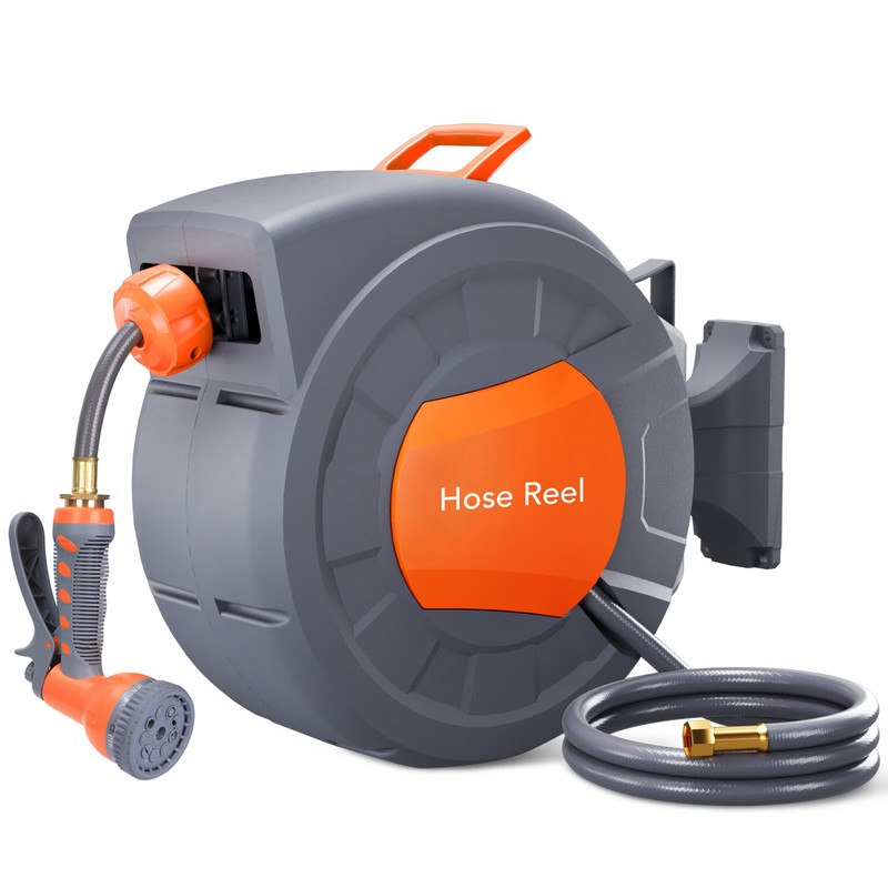 1/2 in x 100 ft Wall Mounted Retractable Water Hose Reel with 9 Sprayer Nozzle gallery