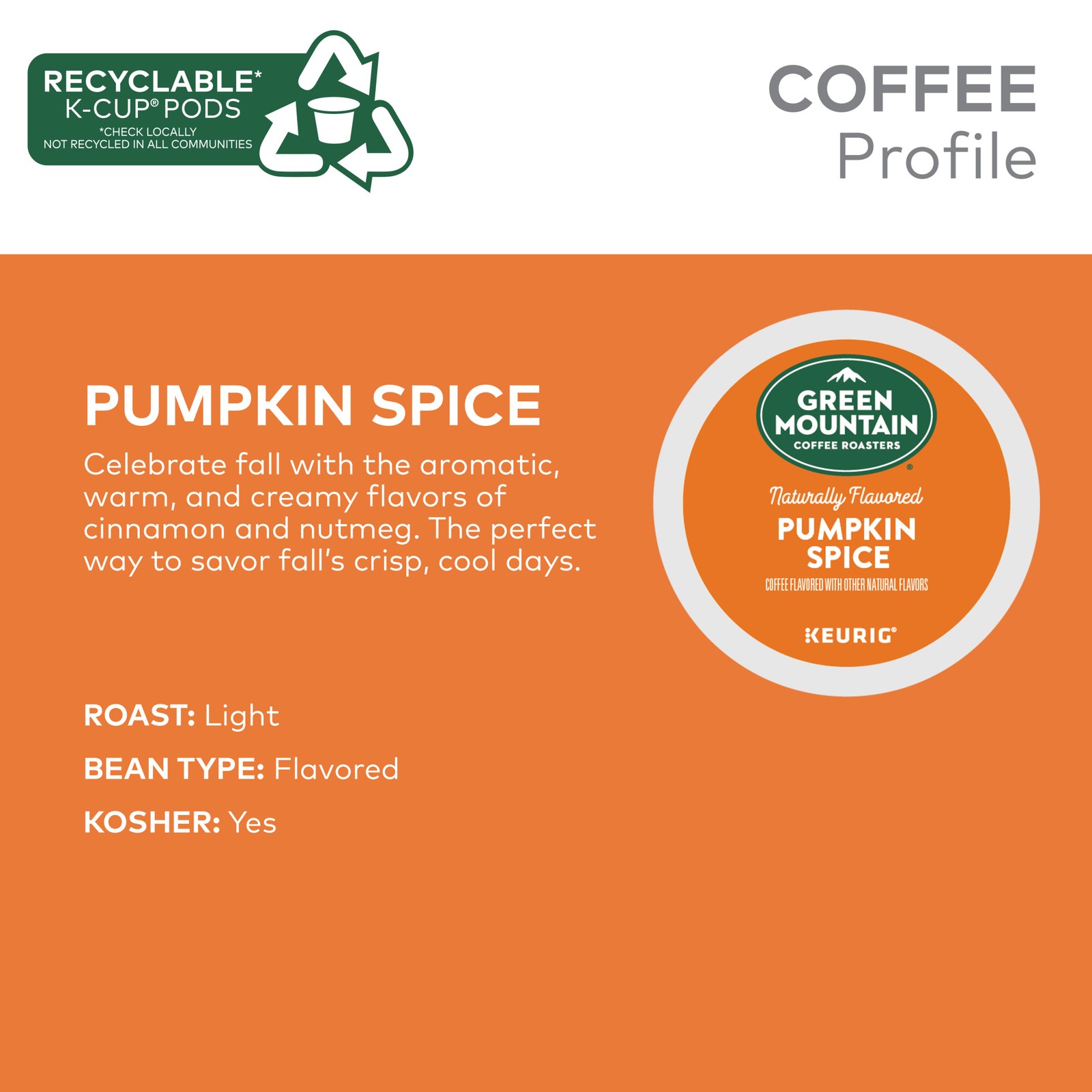Green Mountain Coffee, Pumpkin Spice, K-Cup Pods, Light Roast Coffee, 72 Count gallery