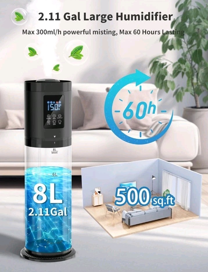 8L Smart Humidifier for Bedroom - 30dB Ultra Quiet, 60H Runtime, Aroma Diffuser gallery