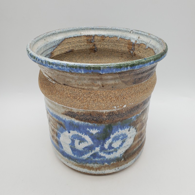 Ceramic Studio art container utensil holder brown and blue and white gallery