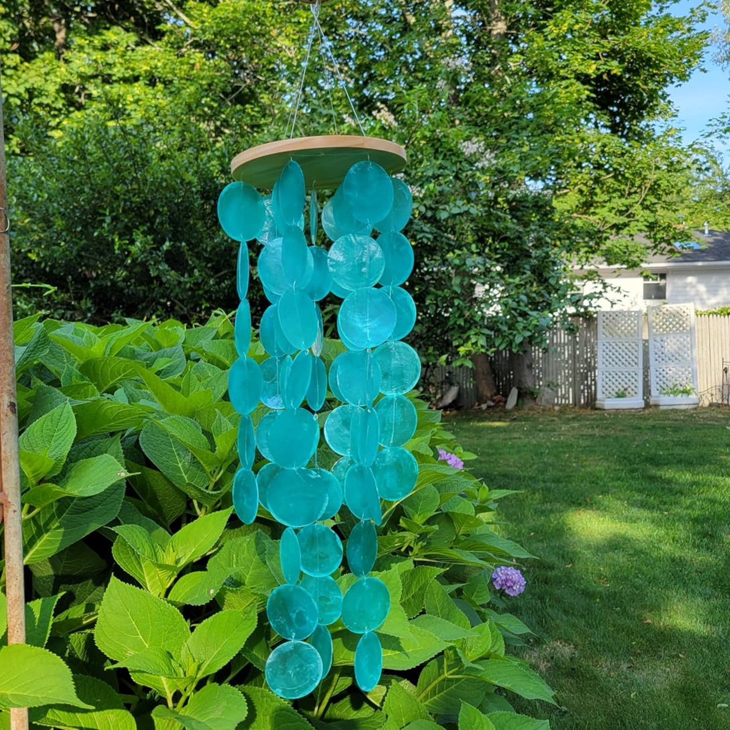 Wind Chimes Coastal Style Decor - Handcrafted Turquoise Capiz Shells Windchime gallery