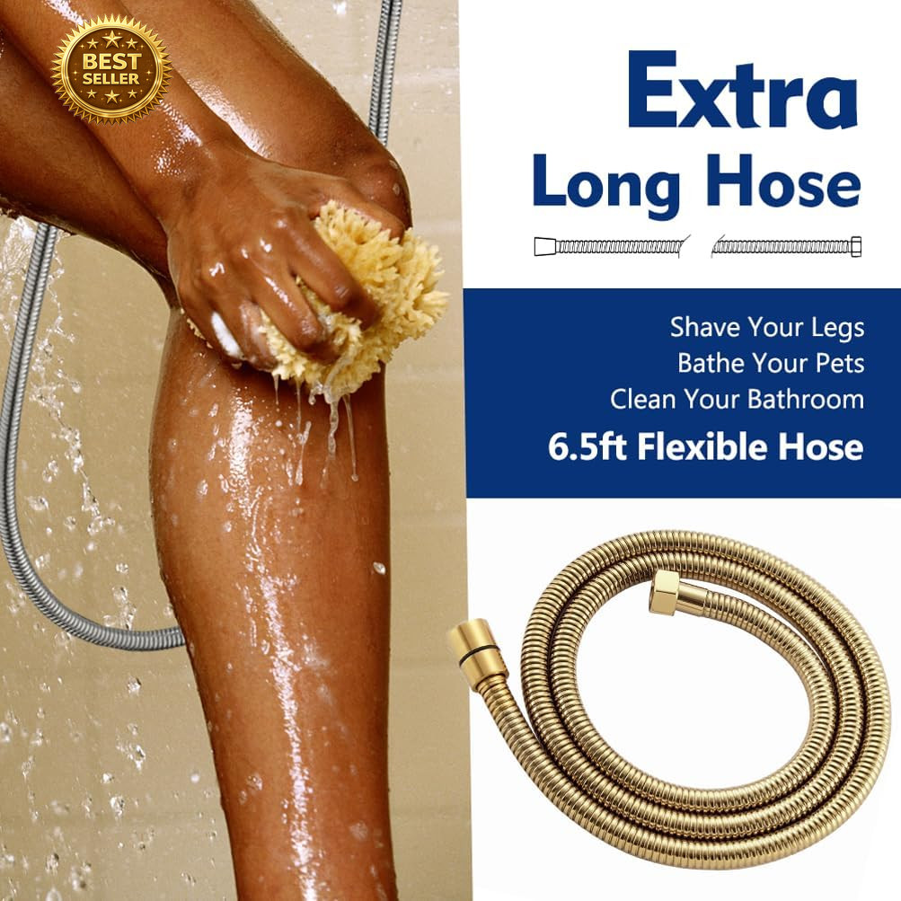 10 Setting Handheld Shower Head High Pressure 79 Inch Hose Gold Spray Head gallery