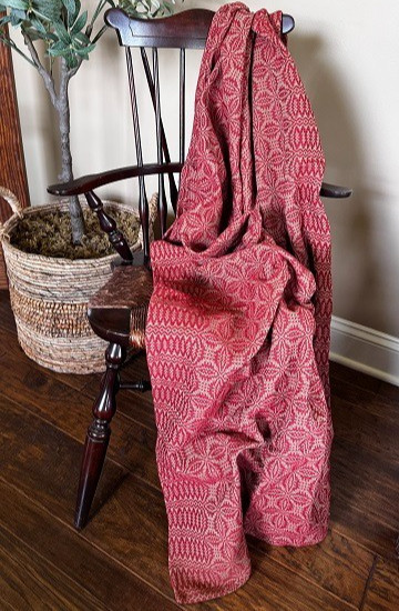 NEW PRIMITIVE THROW RED CREAMY TAN WOVEN 52" x 74" WICKFORD Cotton Farmhouse gallery