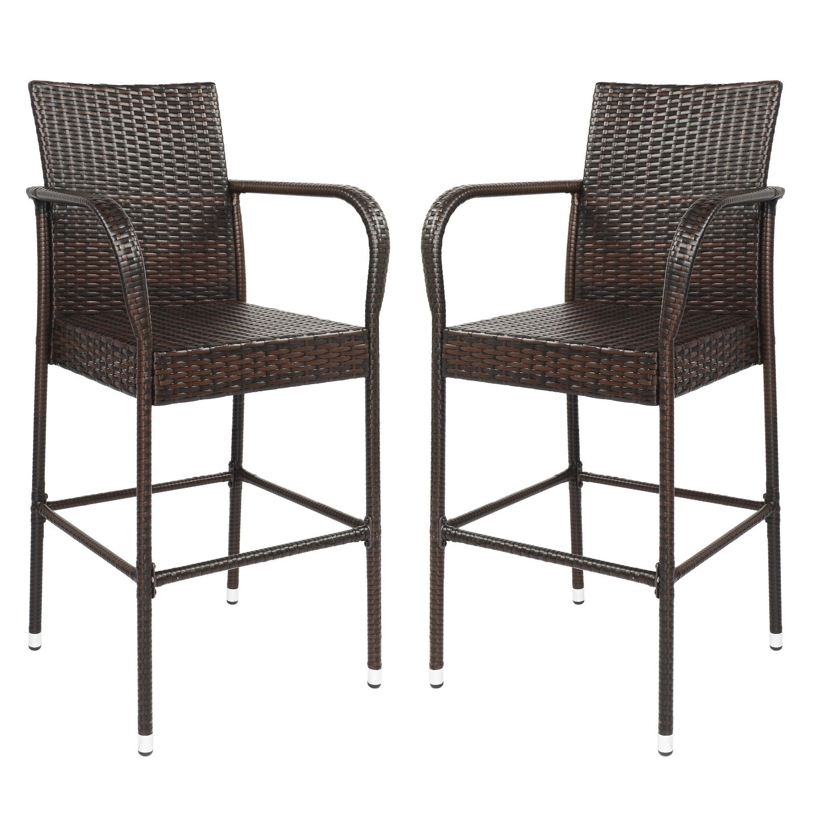2PC Outdoor Bar Stools Rattan Bar Stool Wicker Chairs Patio Height Chair w/ Arms gallery