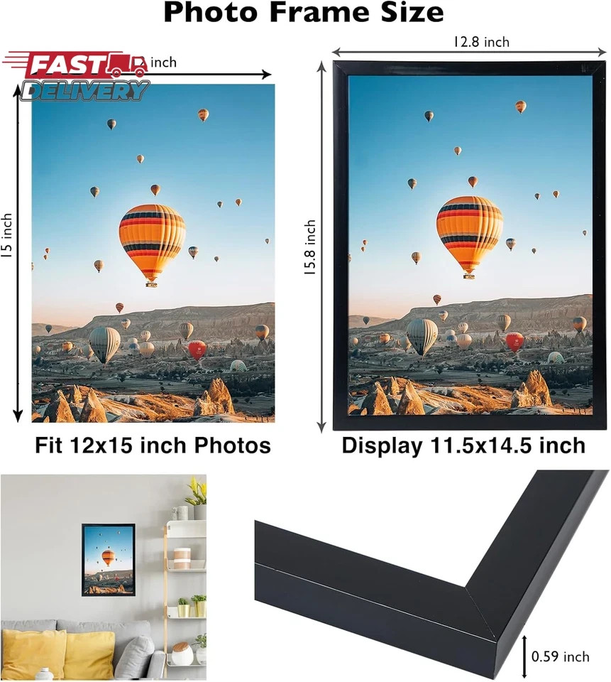 12X15 Inch Picture Frame, Horizontal and Vertical Formats for Wall Hanging, 12 X gallery