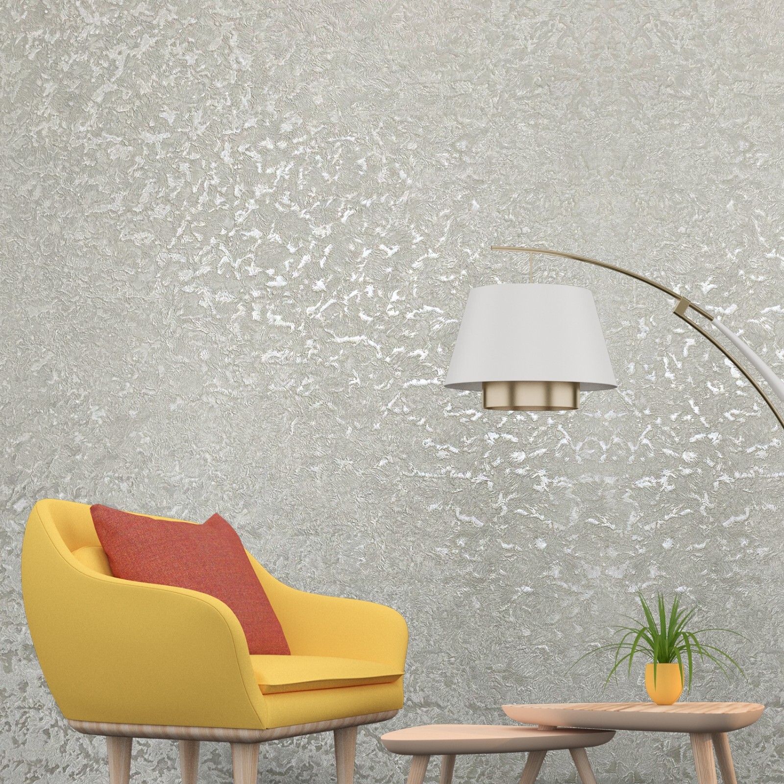 Plain Contemporary Shimmer golden gray metallic Faux plaster Textured Wallpaper gallery