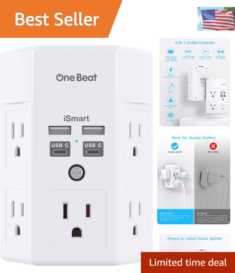 1680J Surge Protector: 5 Outlet Expander & 4 USB Ports for Home & Office gallery