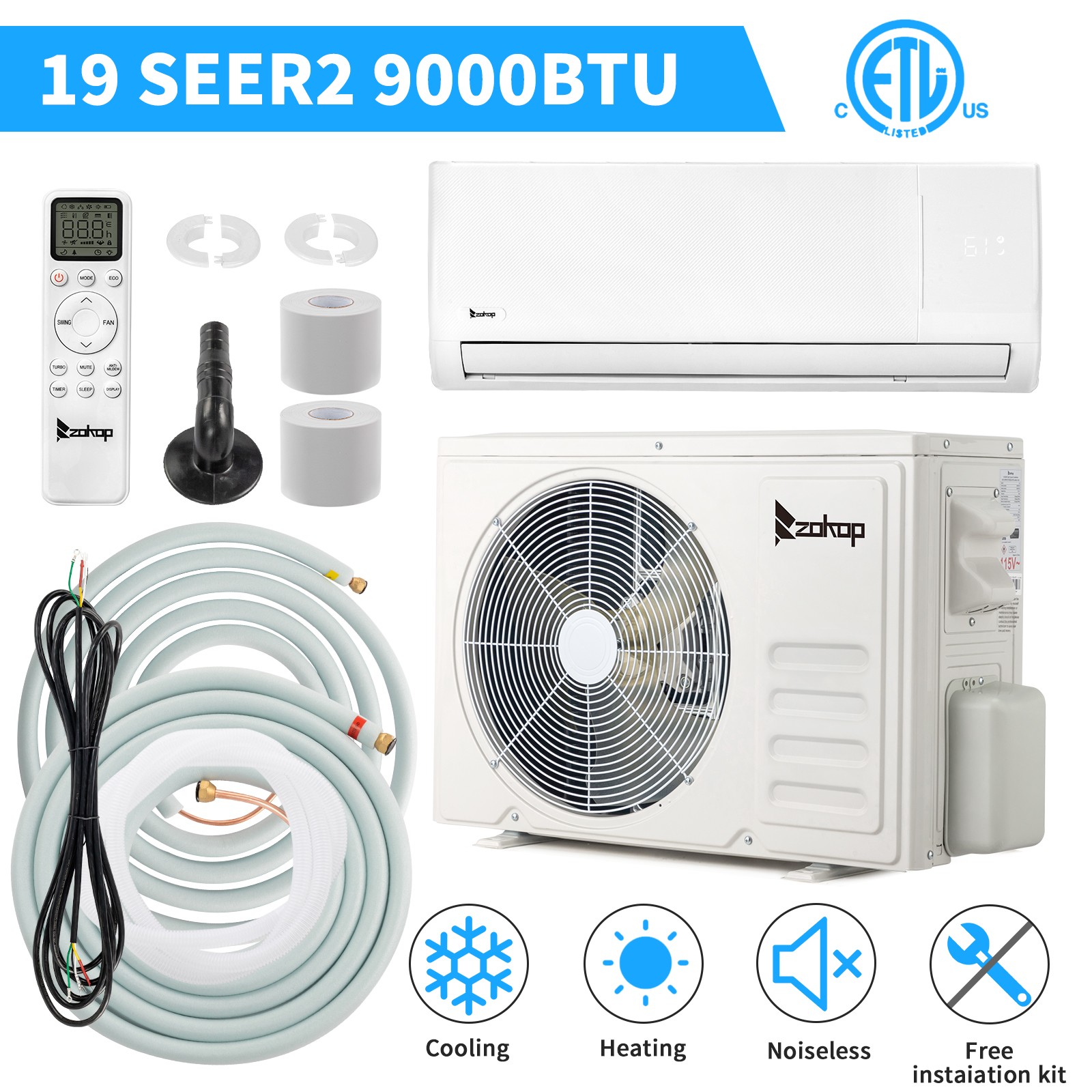 9000 BTU AC Ductless Mini Split Air Conditioner & Heating Pump AC Kit, 19 SEER2 gallery