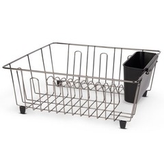 Mainstays Compact Dish Drainer Rack Chrome Black Kitchen Drying Tray