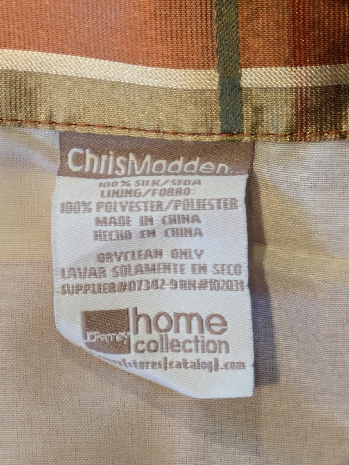 JC Penny Chris Madden Silk Curtain Panels Set of 2 Gold Rust Plaid Lined 84 x 41 gallery