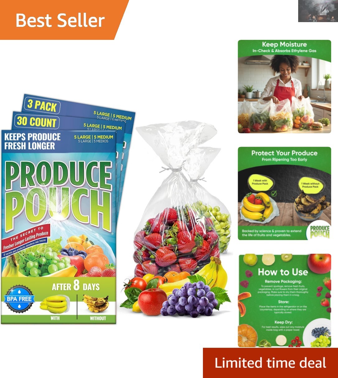Eco-Friendly 30-Pack 15M & 15L Produce Bags - Extend Shelf Life Effortlessly gallery