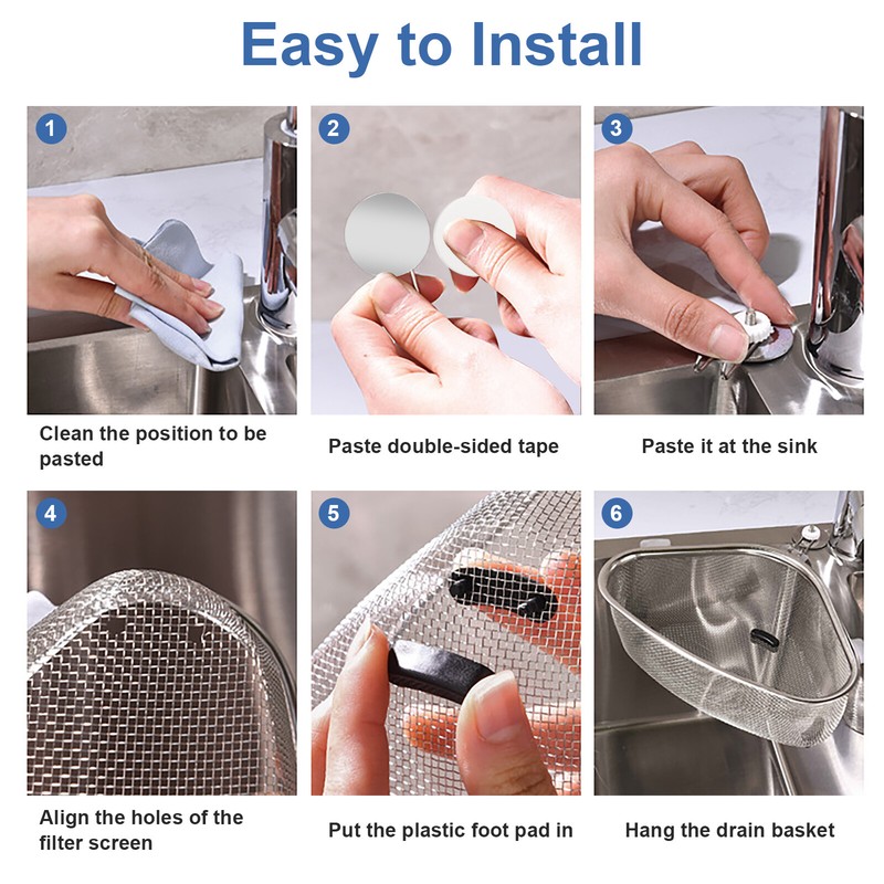 Kitchen Triangle Corner Sink Strainer, Stainless Steel Food Catcher Drain Basket gallery