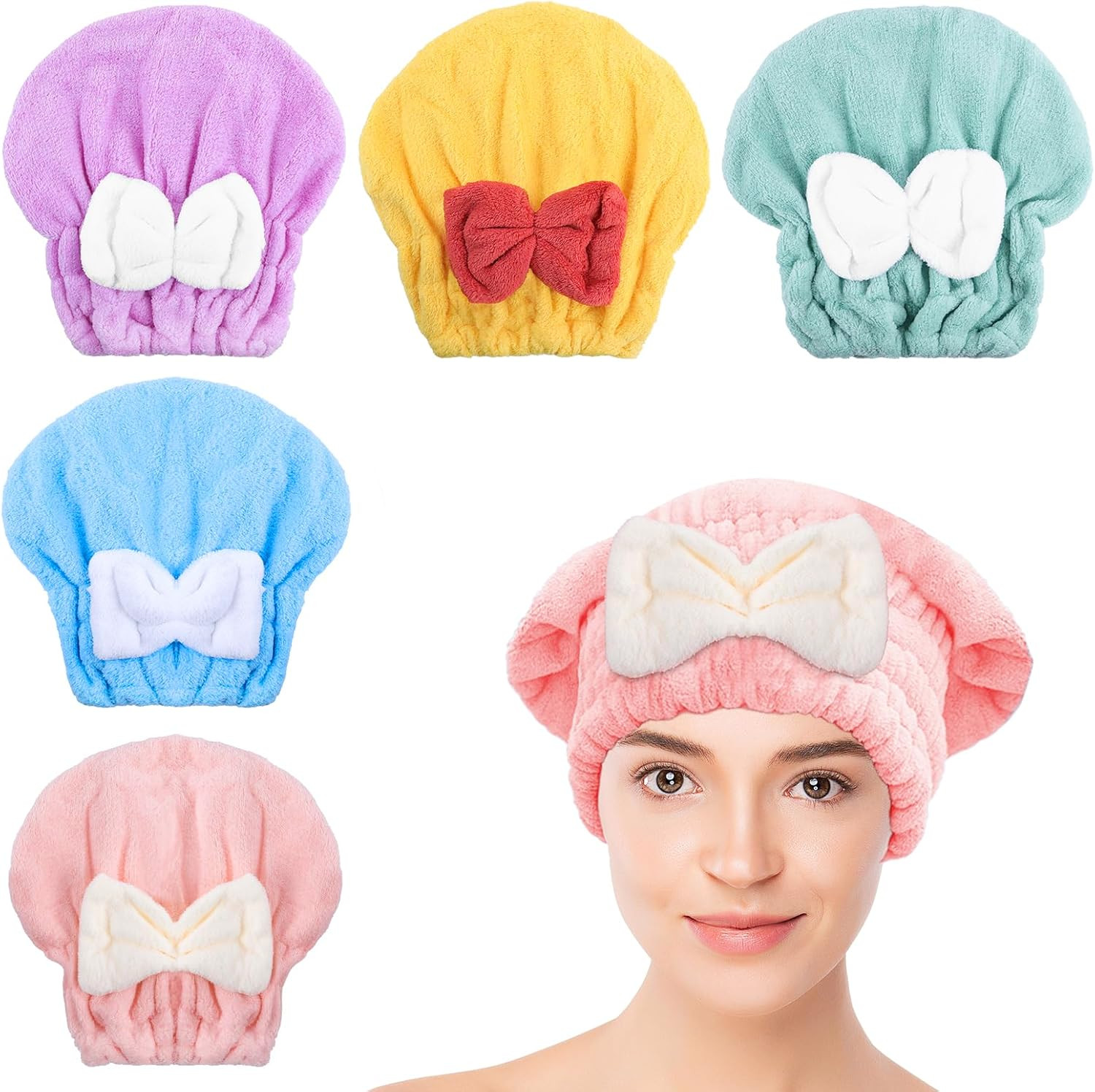 Microfiber Hair Drying Caps, 5-Pack Extra Soft and Ultra Absorbent Fast-Drying H gallery