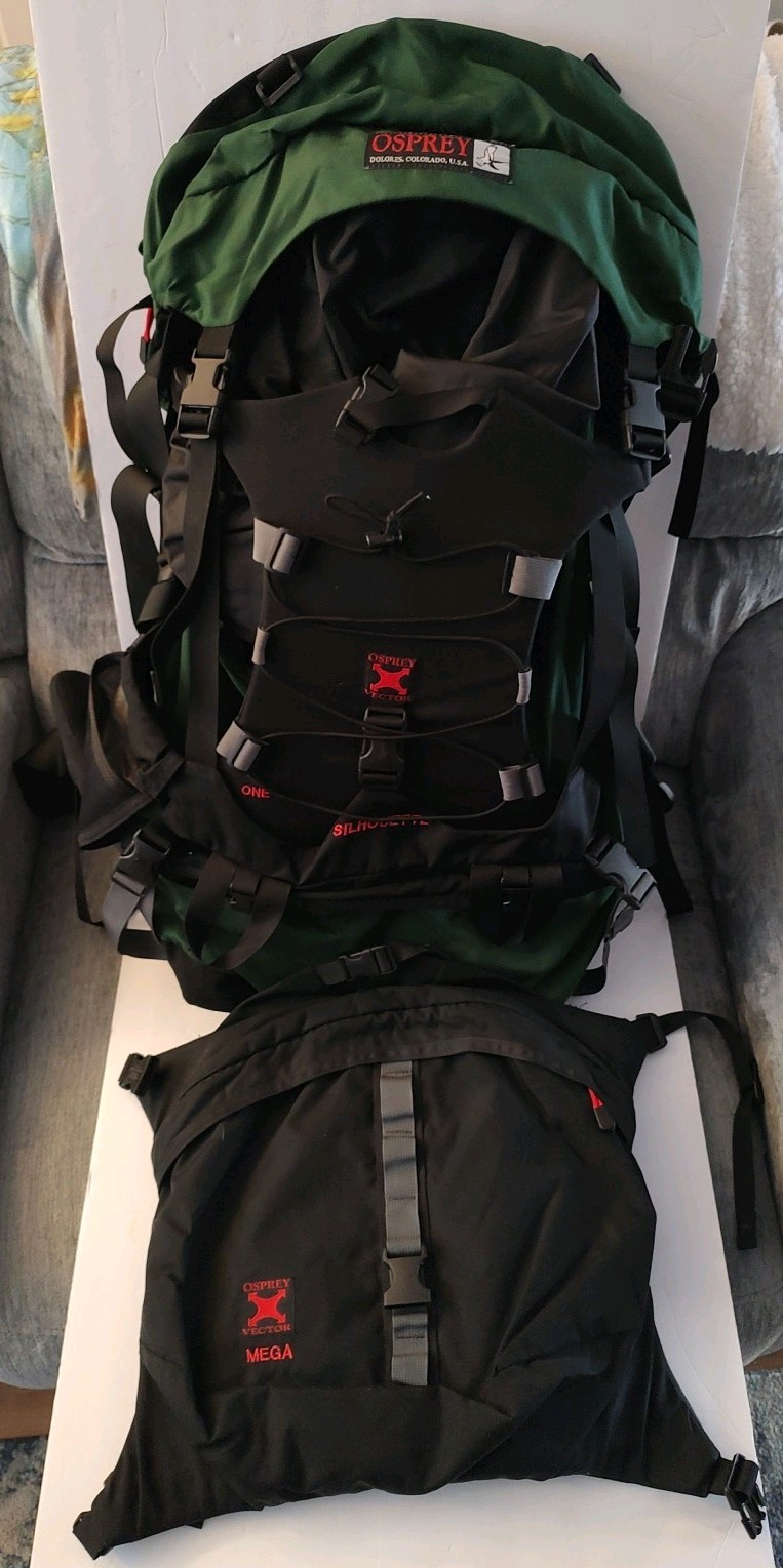 Osprey Vector One Silhouette Men's Medium Hiking Backpack Green With Accessory