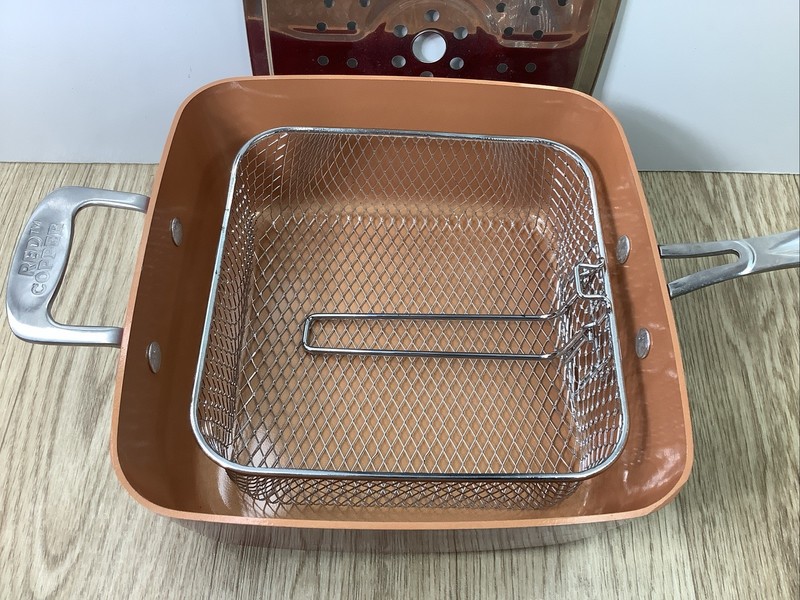 Bulbhead Red Copper-Ceramic 10" Square Pan 4 Piece Set Deep Fry Roast Steam Bake gallery