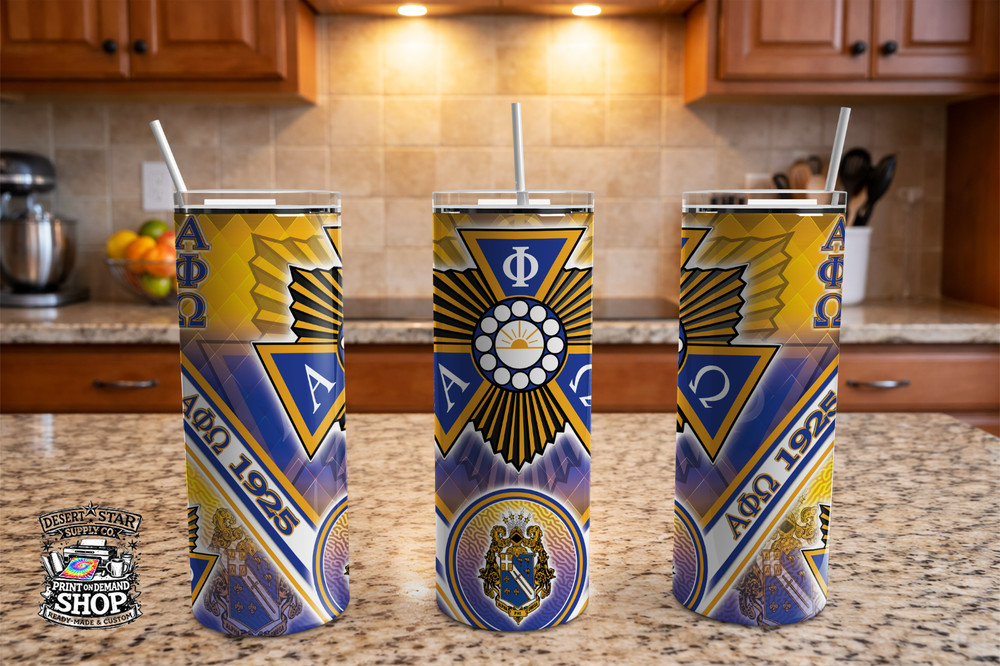 Alpha Phi Omega ΑΦΩ 20oz Tumbler 1925 Crest Royal Blue Gold Insulated Cup Frat