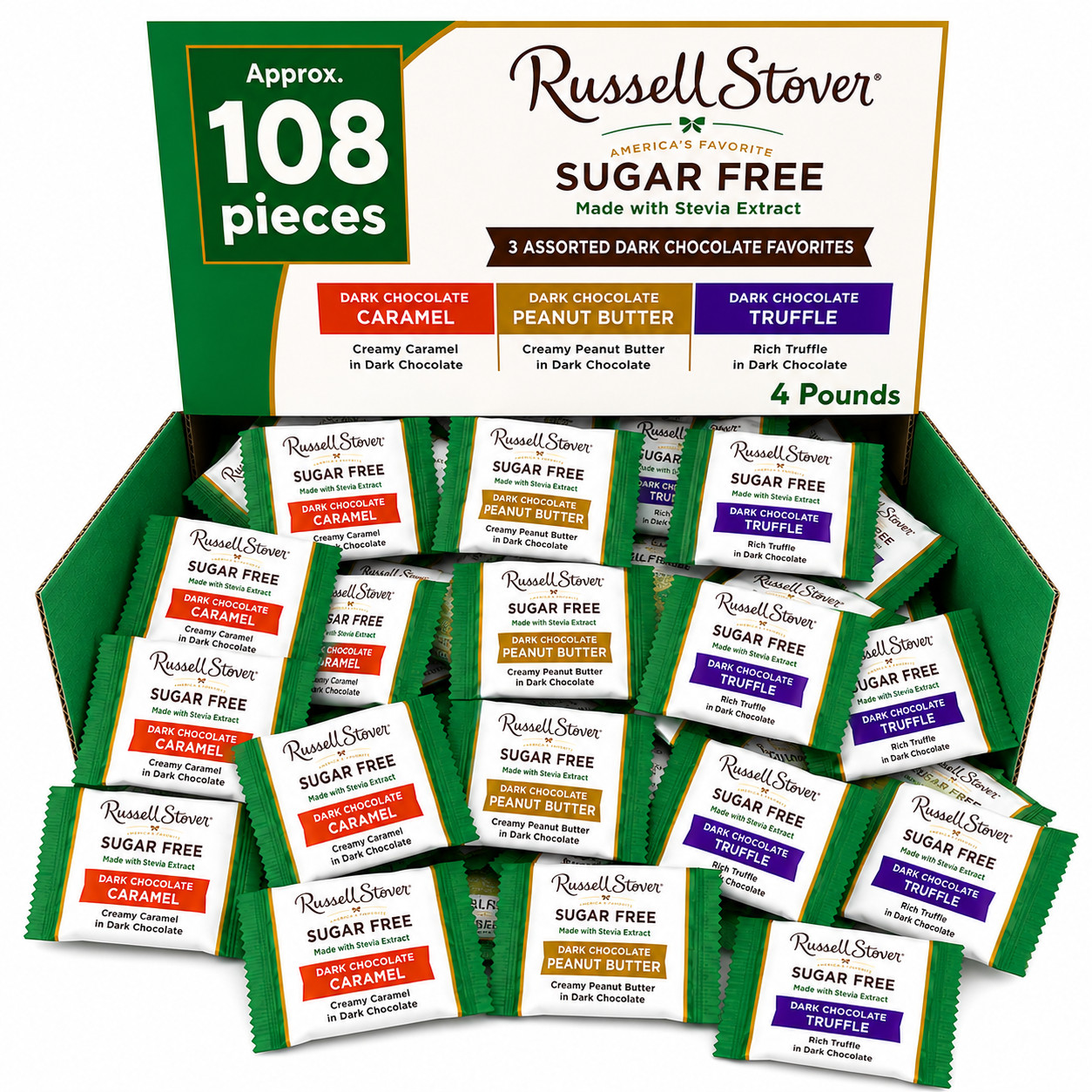 Russell Stover Sugar-Free Dark Chocolate Mix, Bulk Wrapped Candy Bars (4 Pounds) gallery