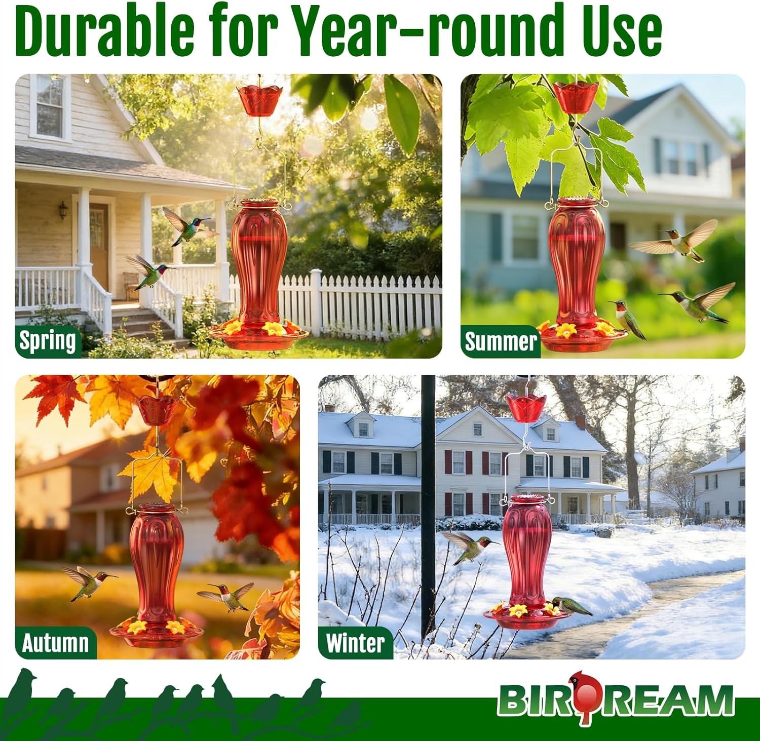 Birdream Glass Hummingbird Feeder for Outdoors, 18oz Hanging Hummingbird Feeder gallery