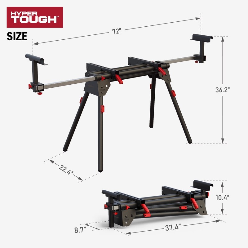 Hyper Tough Hyper Stack Heavy Duty 500-lb Miter Saw Stand, Supports 10' Boards gallery
