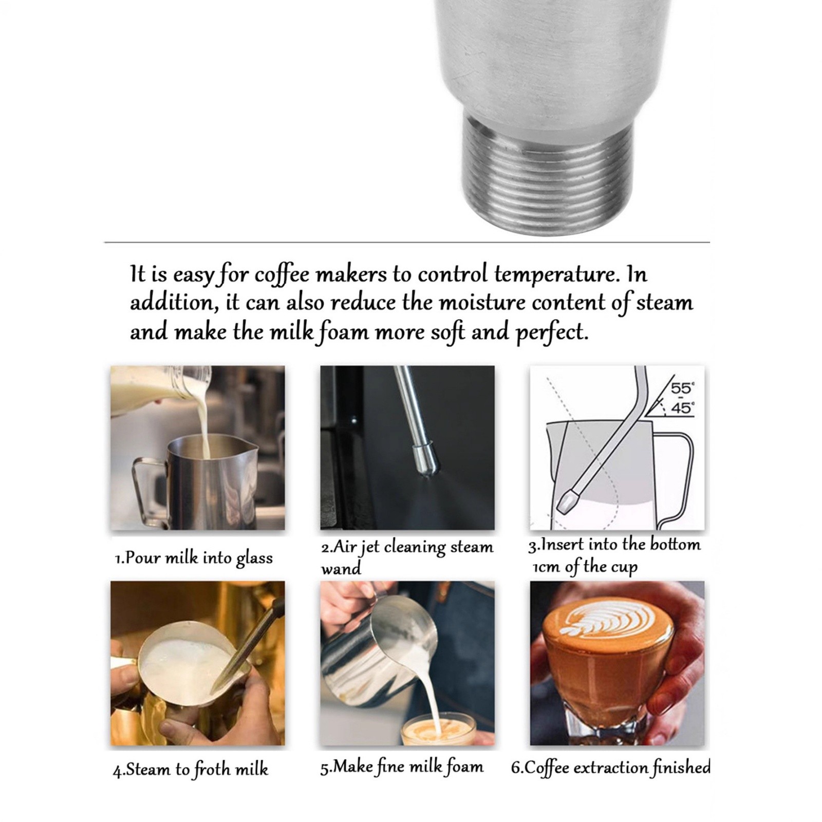 Coffee Machine Steam Wand Nozzle 3 Hole Replacement Part Stainless Steel 2PCS gallery
