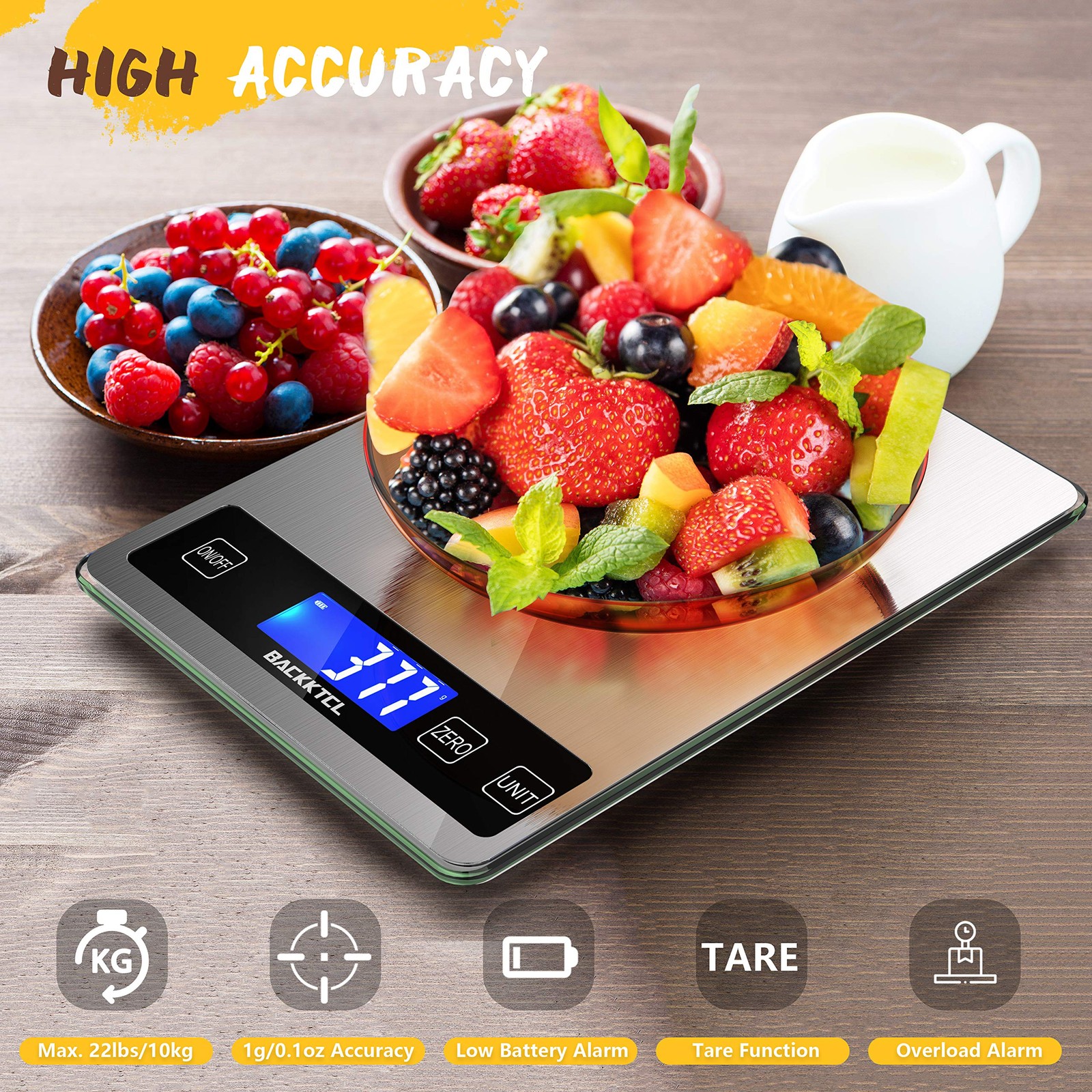 BACK KTCL 22lb Digital Kitchen Food Scale - Grams, Pounds, Oz, ml, kg gallery