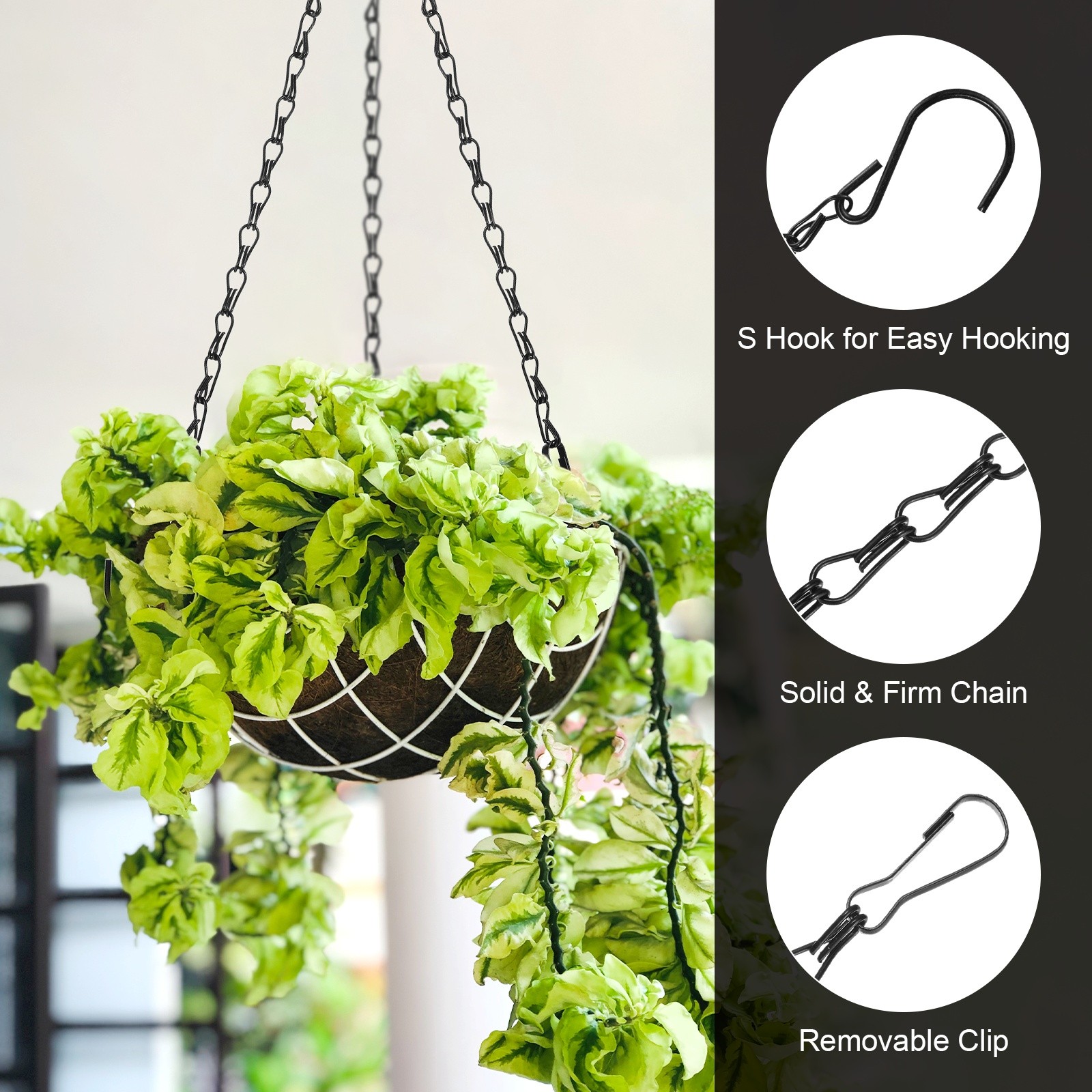 12Pcs 25cm/9.8in Hanging Chain with Hooks for Bird Feeder Planter Lantern, Black gallery