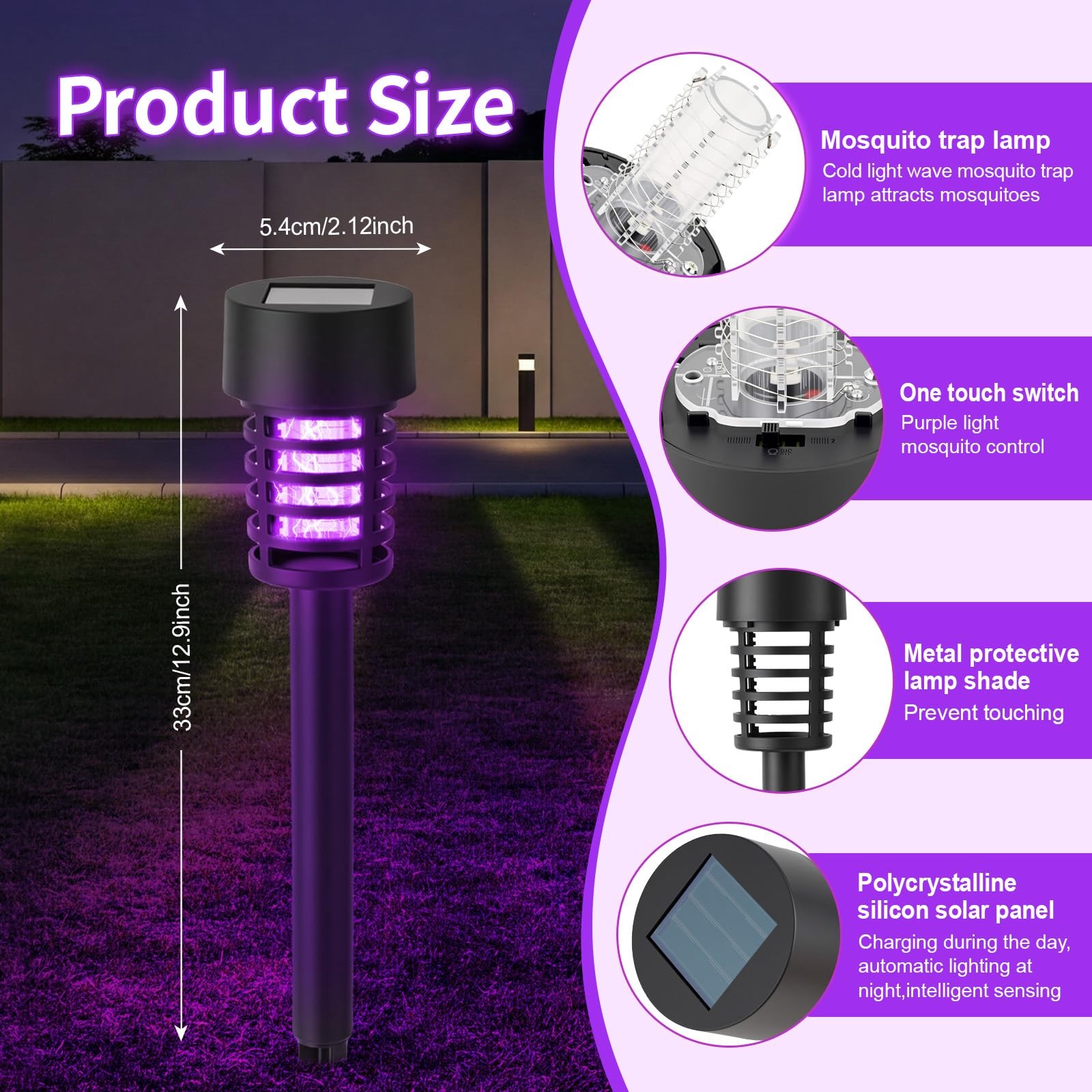 4 Pcs Solar Bug Zapper Outdoor Mosquito Lamp with Lights Waterproof Grid Cyli... gallery