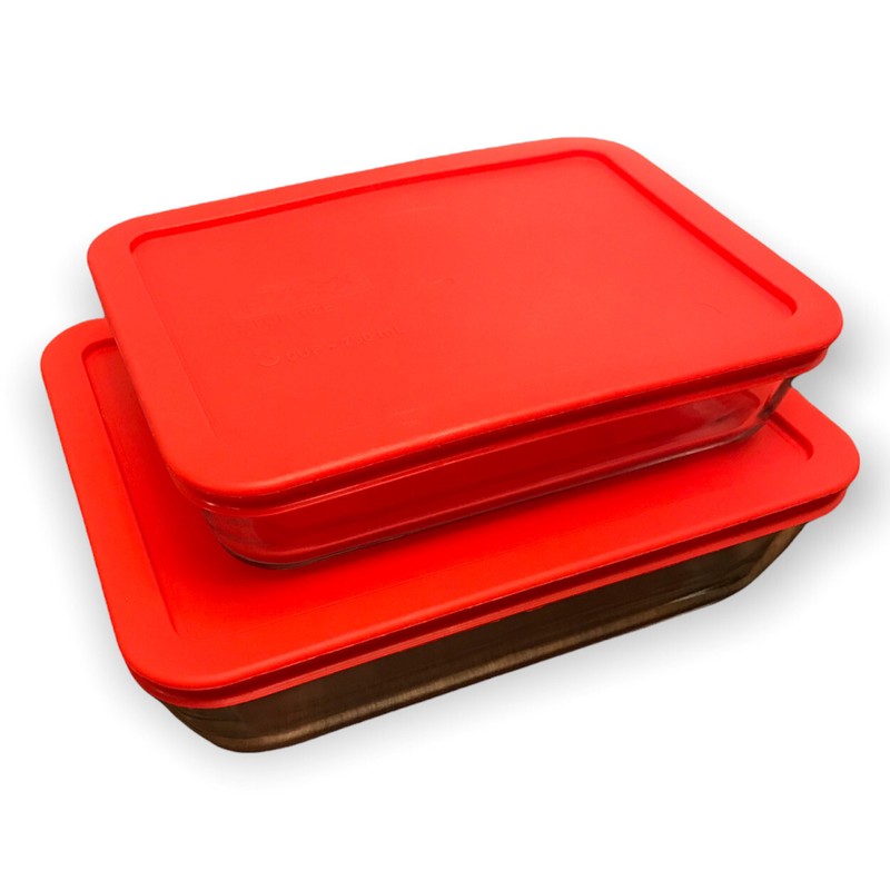 Pyrex Storage Rectangular Baking Storage Dish Container 7211H And 7210 Red Lids gallery