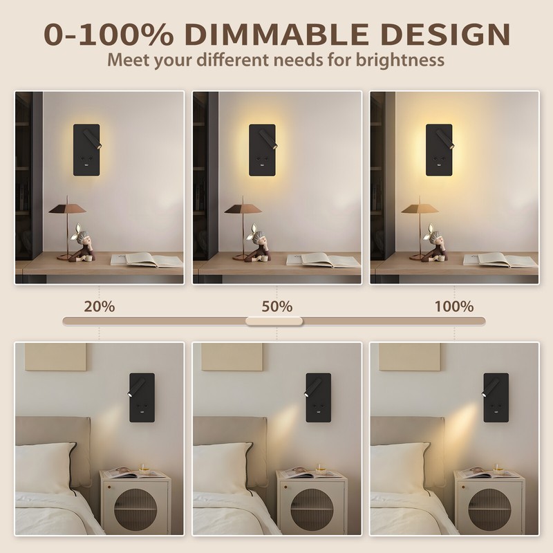Plug in LED Wall Sconce Backlighting Dimmable Reading Spot Bedside Lamp USB Port gallery