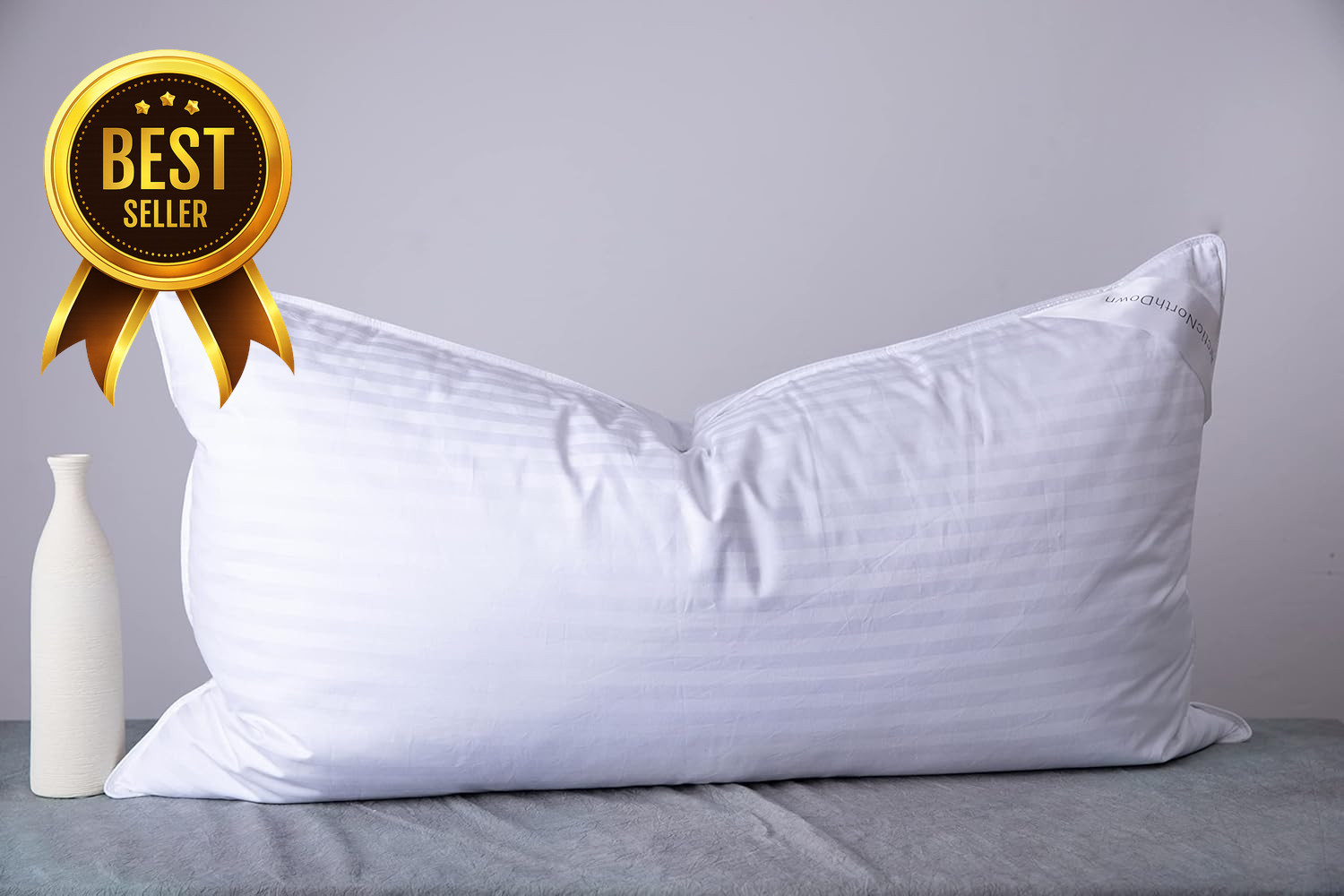 King Size Goose Down Feather Hotel Collection Bed Pillow Stripe White Sleeping P gallery