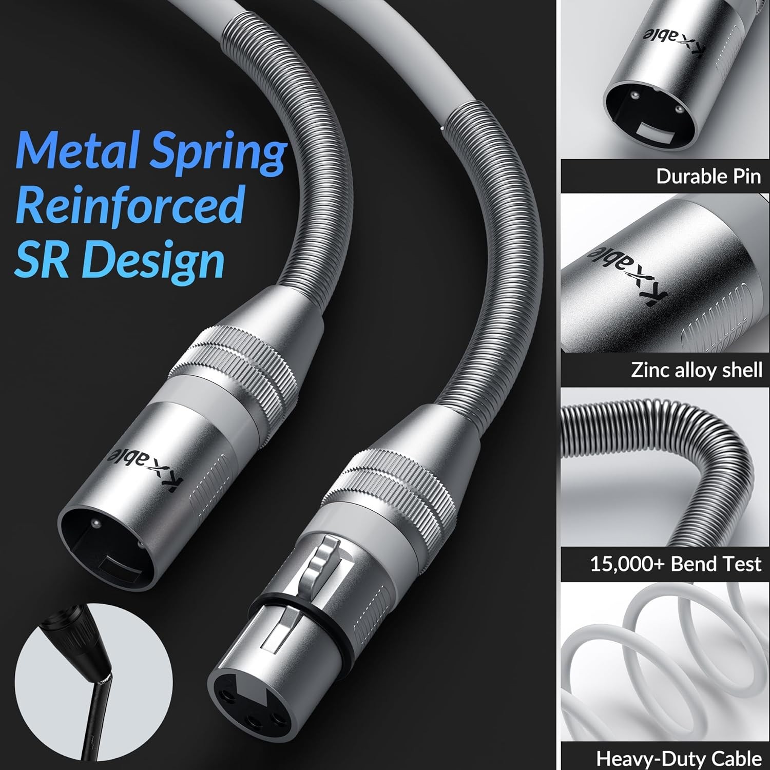 XLR Microphone Cable 15 FT, XLR Male to Female Balanced Mic Cable, 3-Pin Shielde gallery