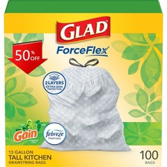 Glad ForceFlex Tall Kitchen Drawstring Trash Bags – Gain Original-13 Gallon100ct