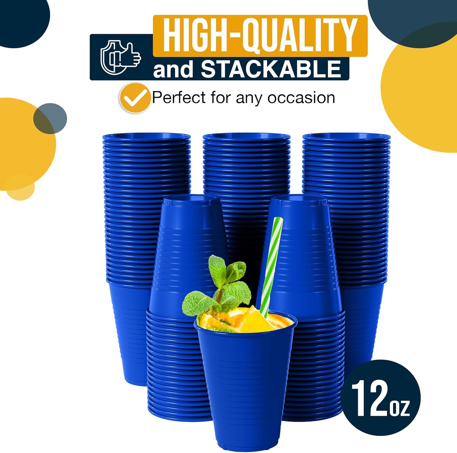 Party Solids 12 Oz Blue Plastic Cups For Party Supplies 50 Pack | Blue gallery