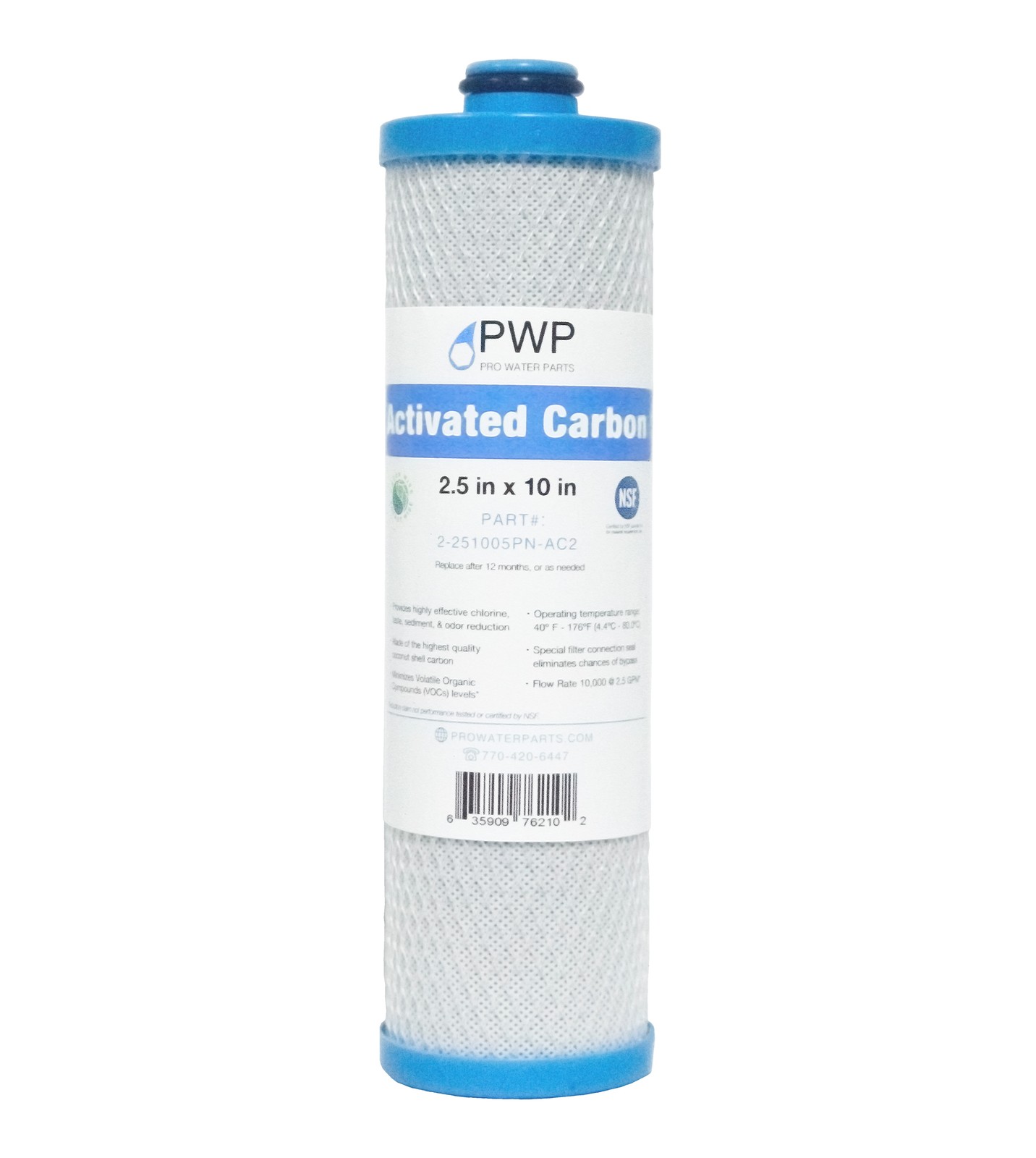 2.5 x 10" RV Water Filter Activated Carbon Block Push-Nipple Cartridge Replaces gallery