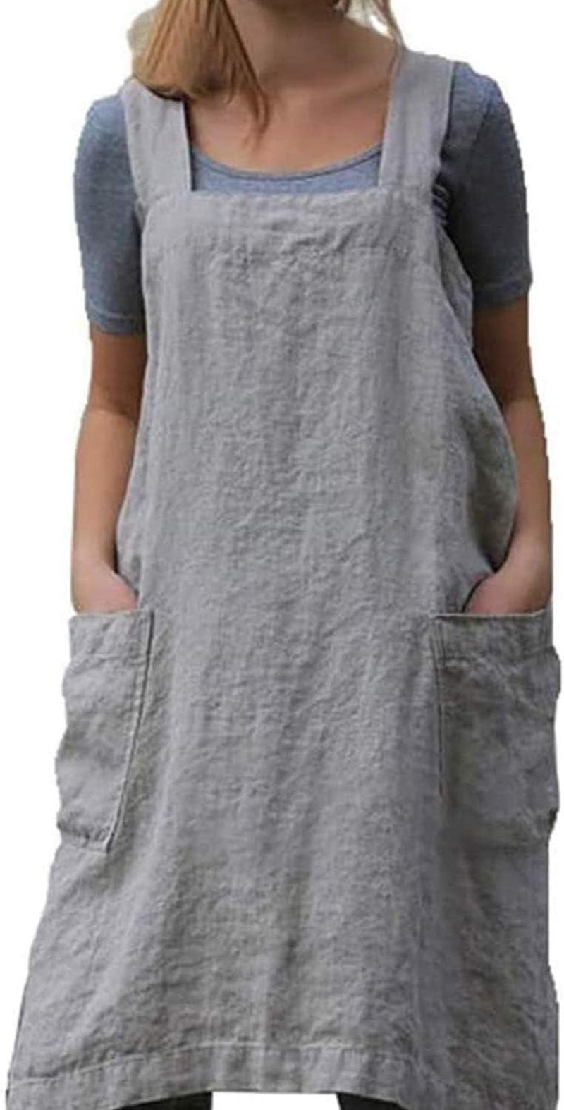 Cotton Linen Apron Cross Back Apron for Women with Big Pockets Square Pinafor... gallery