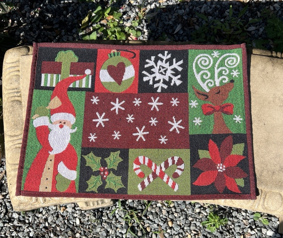 6 Tapestry Polyester Cotton Blend Placemats Holiday Santa Winter Scene 19x13" gallery