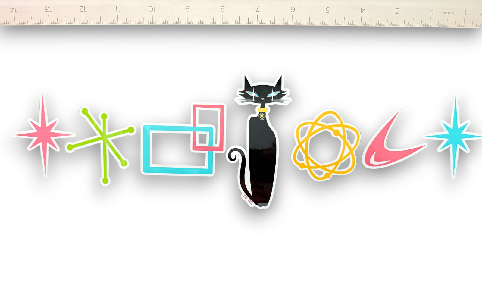 Retro Atomic Mid Century Symbol Vinyl Stickers Starburst Atom Black Cat gallery