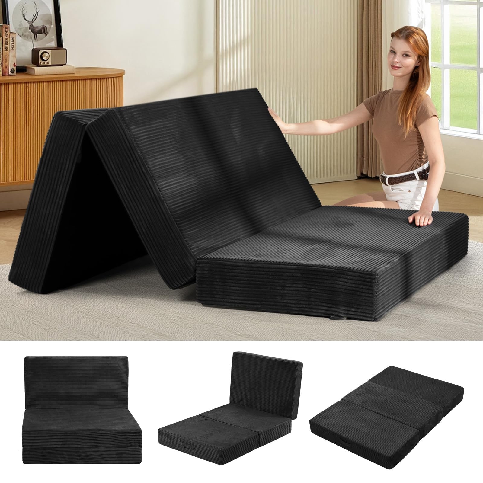 Folding Mattress 6 Inch Full Size Tri Fold Futon Sofa Bed Black Feliz Foldable gallery
