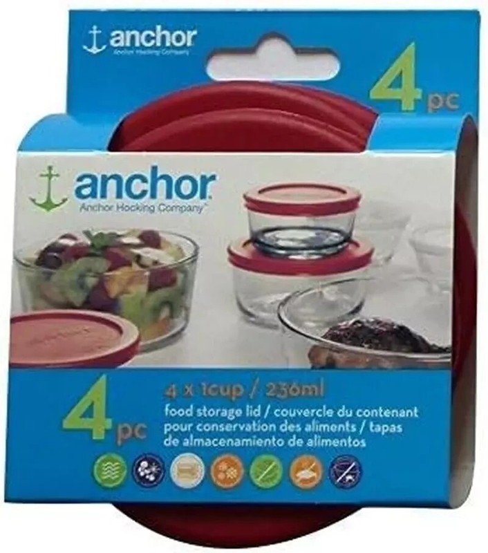 Anchor Hocking Replacement Lid 1 Cup / 236 Ml, Set of 4 Lids, Red Round gallery