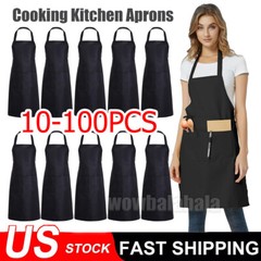 10-100x Solid Cooking Kitchen Restaurant Bib Apron Unisex Dress Black w/2 Pocket