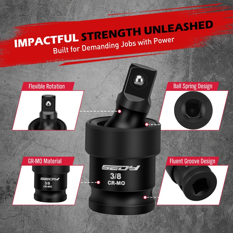 HORUSDY Premium Impact Universal Joint Socket Swivel set 3Pc Ball 1/2" 3/8" 1/2" gallery