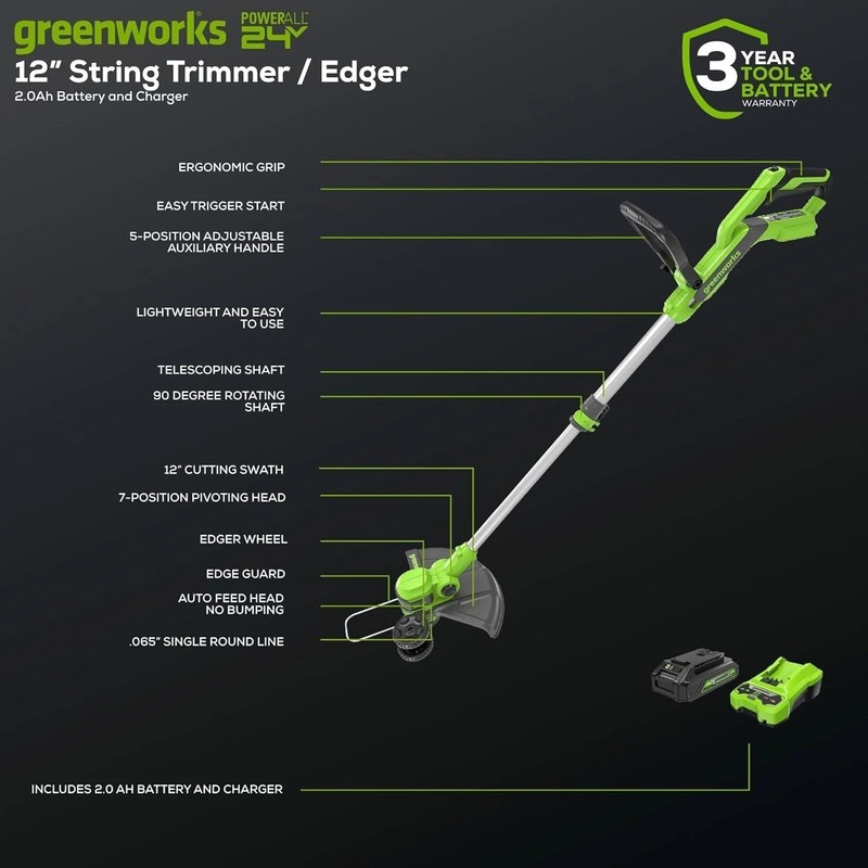 Ultra-Light 6 lbs 24V String Trimmer & Edger - Battery Included, Instant Start gallery