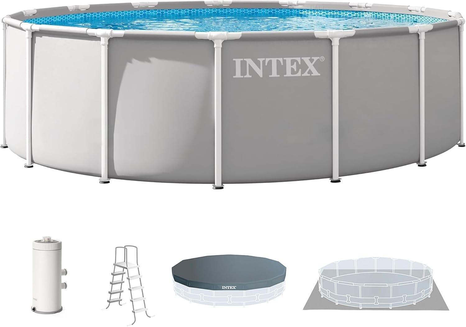 Above Ground Pool Set, 15ft x 48in Prism Frame Round w/ 1000 GPH Pump, Ladder gallery