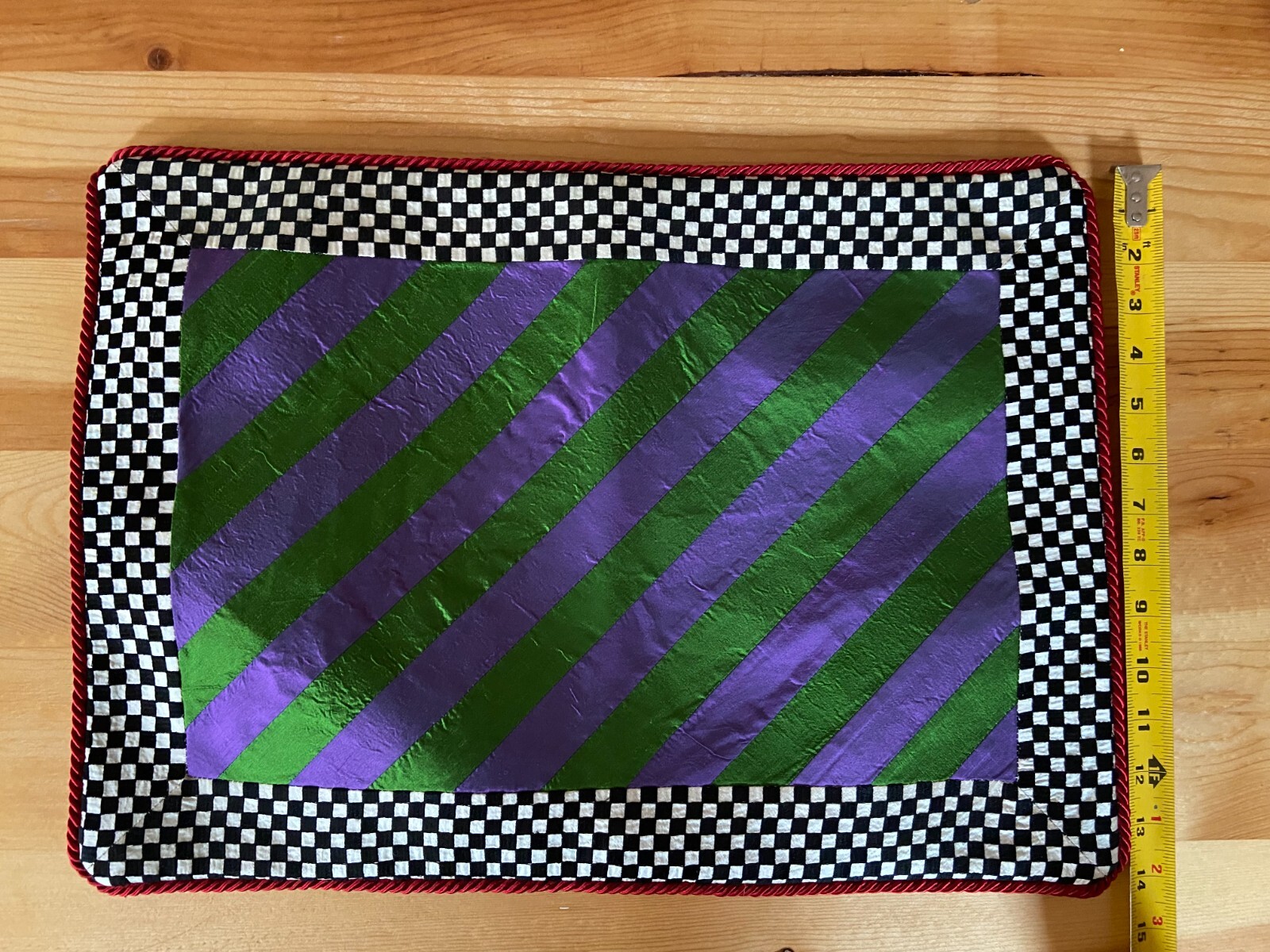 NOS Retired Silk Mackenzie Childs Holiday Christmas Placemats Red, Purple, Green gallery